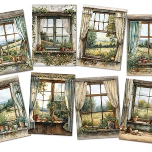 8 rustikale Landhaus-Fensterkartenaufsätze, Scrapbook-Tags, Tagebuchkarten