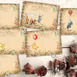 6 x Wildflower Vintage Style Winnie the Pooh Post Cards
