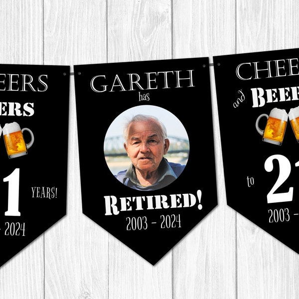 Personalised Retirement Photo Bunting 'Cheers & Beers' Decoration