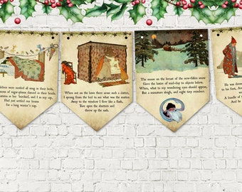 Twas the Night Before Christmas Vintage Style Bunting/Banner & Ribbon