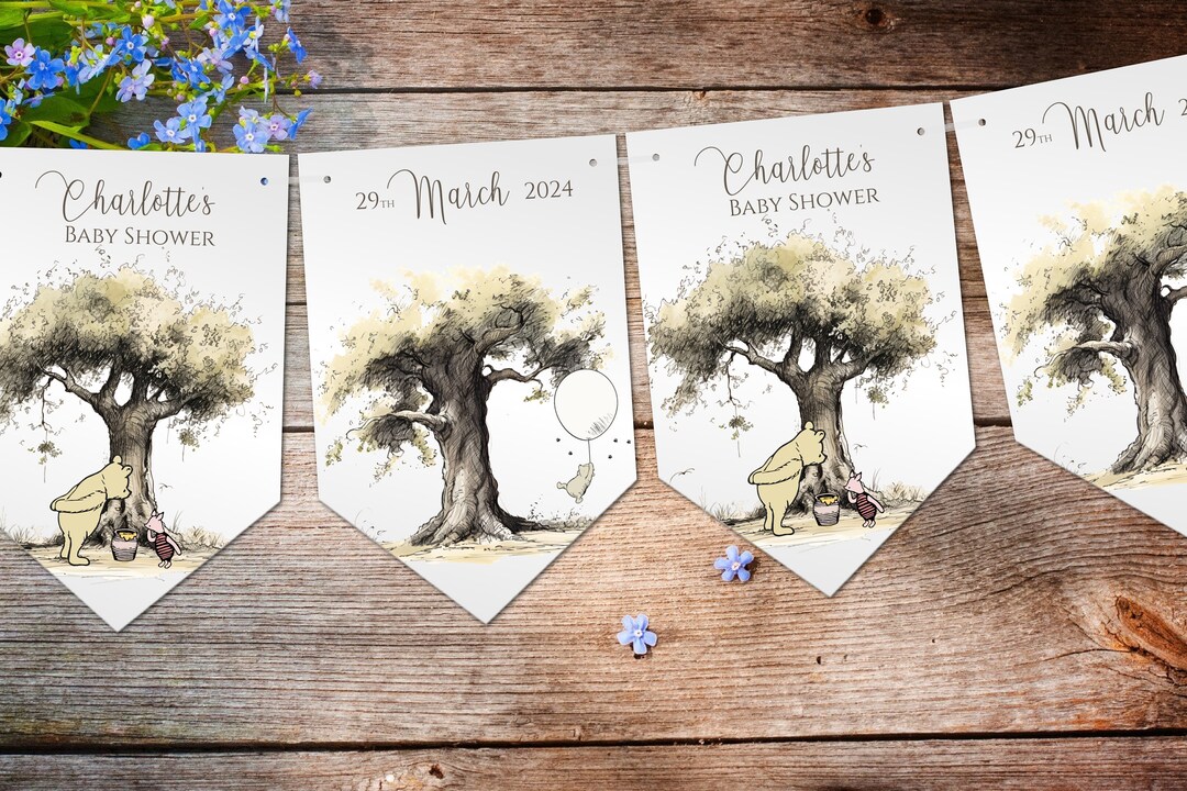 Personalised Winnie the Pooh Neutral Bunting Baby Shower Birthday