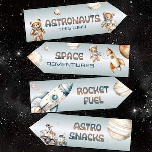 4 sinais de seta para decoração de festa de astronauta do espaço sideral