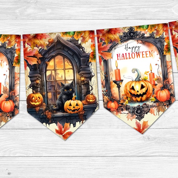 Happy Halloween Bunting & Ribbon - Spooky Mirrors and Windows