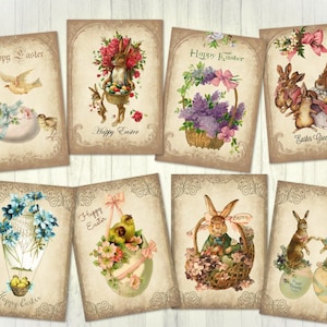 8 Vintage Style Easter ATC Card Making Tags Embellishments