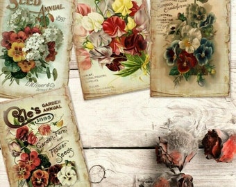 9 Vintage Blumensamen-Katalog ATC-Karten Tags Verzierungen