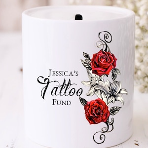 Personalised Ceramic Tattoo Fund Money Box Savings Pot Gift Idea
