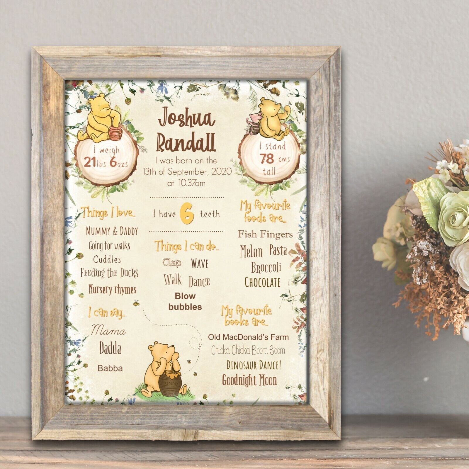 Winnie the Pooh Milestone First Year Print Sign - Birthday, Christening ...