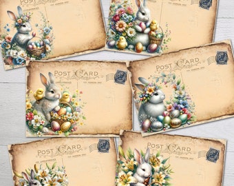 6 cartes postales vintage Lapins et Oeufs de Pâques avec ou sans aluminium