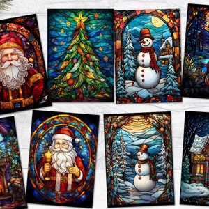 8 étiquettes ATC de style vitrail de Noël/Toppers pour la fabrication de cartes d'étiquettes cadeaux - Ensemble B