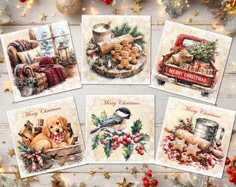 Traditional Rustic Christmas Card Toppers for Card Making - 3.5"