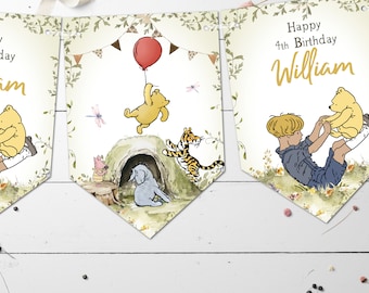 Personalised Winnie the Pooh & Friends Bunting Baby Shower Birthday, Christening