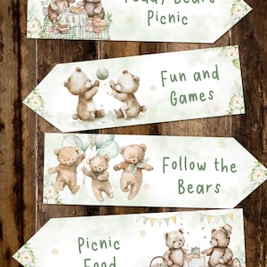 4 panneaux de décoration de fête flèches de pique-nique ours en peluche