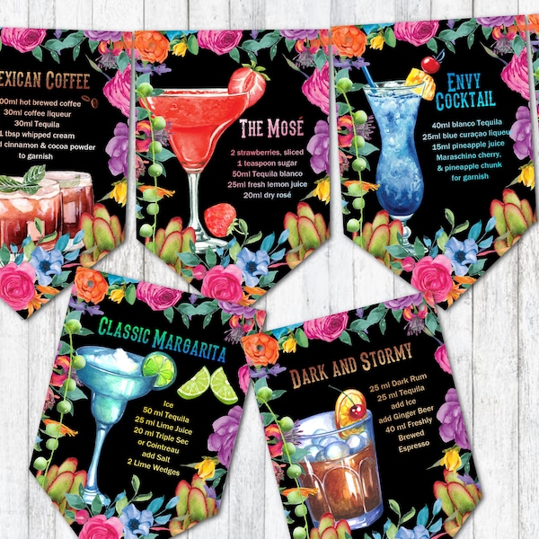 Mexican Tequila Cocktail Recipes Party Celebration Bunting/Banner & Ribbon