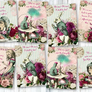8 Alice in Wonderland Themed Mulberry Tags Toppers Card Making Embellishments