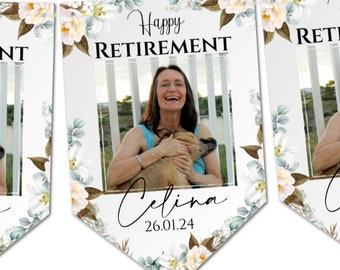 Personalised Floral Retirement Photo Bunting Decoration