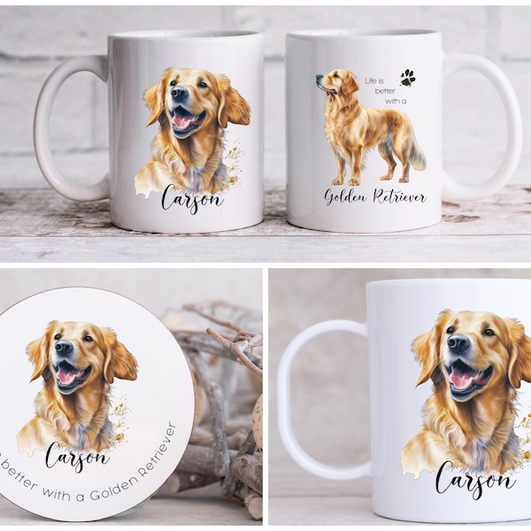 Personalised Golden Retriever Mug Coaster - Pet Dog Gift Idea