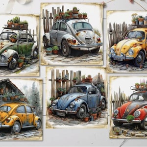 6 verlassene Käfer Stil Auto Karte Tags/Toppers Karte machen Dekorationen