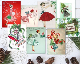 Set of 8 Vintage Retro 50's/60's Style Christmas ATC Tags/Toppers