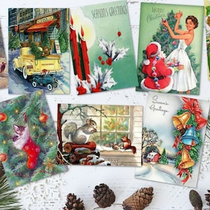Set di 8 targhette/toppers ATC natalizi in stile vintage retrò di Babbo Natale anni '50/'60