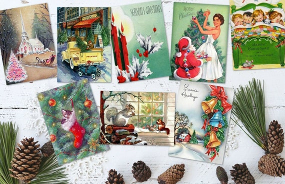 Set of 8 Vintage Retro Santa 50's/60's Style Christmas - Etsy UK