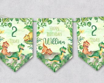 Personalised Dinosaur Prehistoric Jungle Bunting Birthday Party Room Decoration