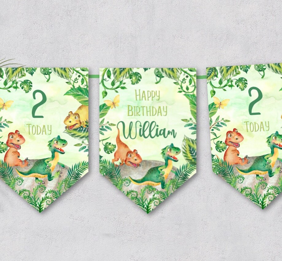 Personalised Dinosaur Prehistoric Jungle Bunting Birthday Party Room ...