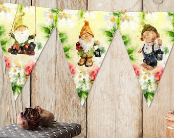 Summertime Garden Gnome Bunting 'Bienvenue dans notre jardin' 'L'amour pousse ici'