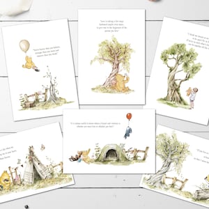 Juego de 6 tarjetas de felicitación/notas en blanco de Winnie the Pooh y sobres kraft marrones