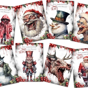 8 Weihnachten Gothic Horror Santa ATC Tags/Topper Kartenherstellung Geschenkanhänger Karten