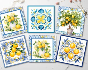 Decorazioni per biglietti d'auguri con limoni e piastrelle di Amalfi in stile mediterraneo - 3,5"