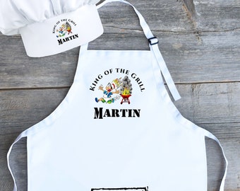 Personalised King of the Grill BBQ Chef Hat & Apron Gift Idea