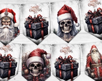 Gothic Santa Christmas Bunting & Ribbon Spooky Christmas Decoration