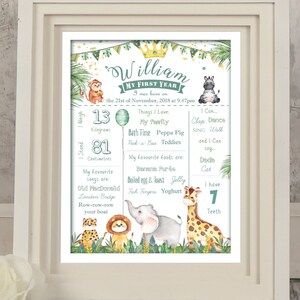 Jungle Safari Milestone Eerste Jaar Print Sign - Verjaardag, Doop, Kwekerij