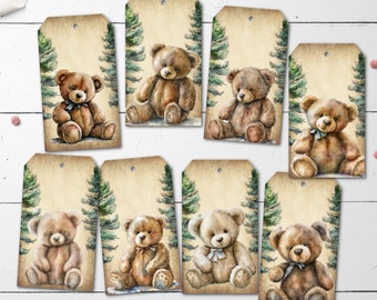 8 Woodland Teddy Bear Gift Tags & String