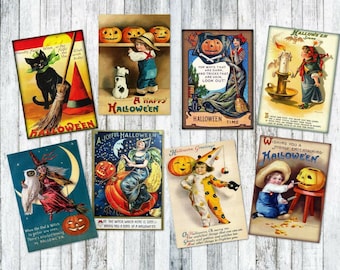 8 Vintage Victorian Image Halloween ATC Tags/Toppers - With or Without Holes
