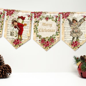 Christmas Holidays Vintage Victorian Children Banner Bunting Decoration
