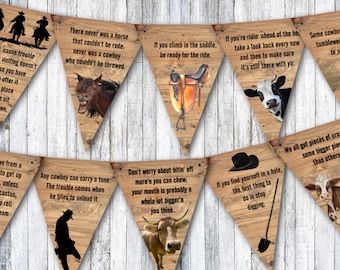 Country & Western Hoe Down Barn Dance Cowboys Words of Wisdom Novelty Bunting