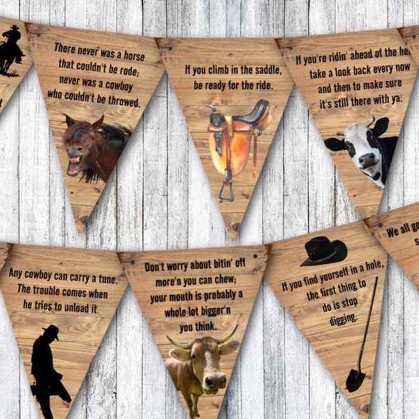 Country & Western Hoe Down Barn Dance Cowboys Words of Wisdom Novelty Bunting