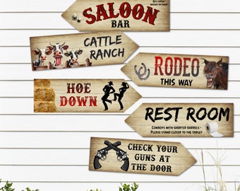 6 décorations de fête country et western signes fléchés American Hoe Down Barn Dance