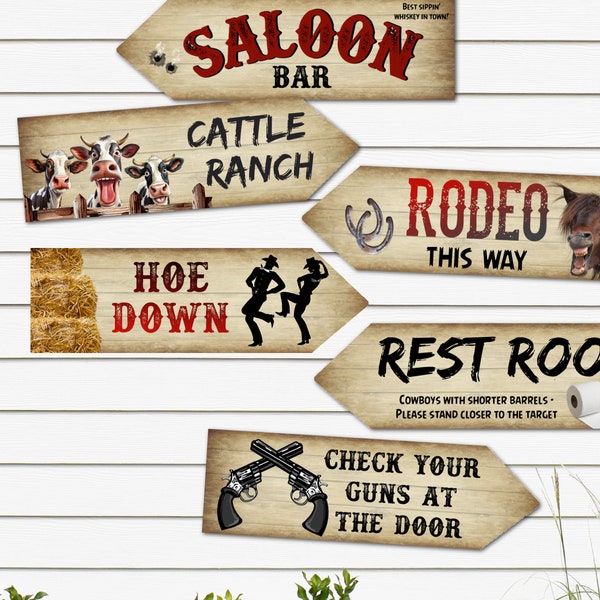 6 Country & Western Party Decoration Arrow Signs American Hoe Down Barn Dance