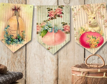 Traditional Vintage Victorian Style Easter Bunting - Floral Eggs & Bunnies