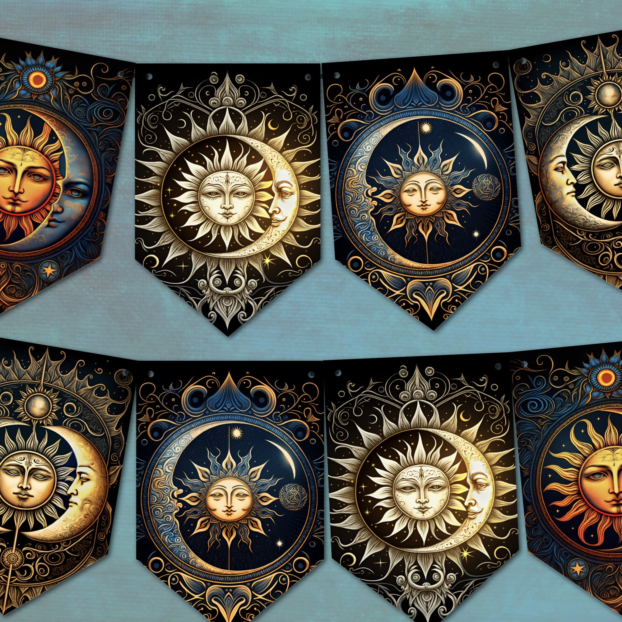 Mystical Sun and Moon Bunting & Ribbon Pagan Wiccan Style Decoration ...