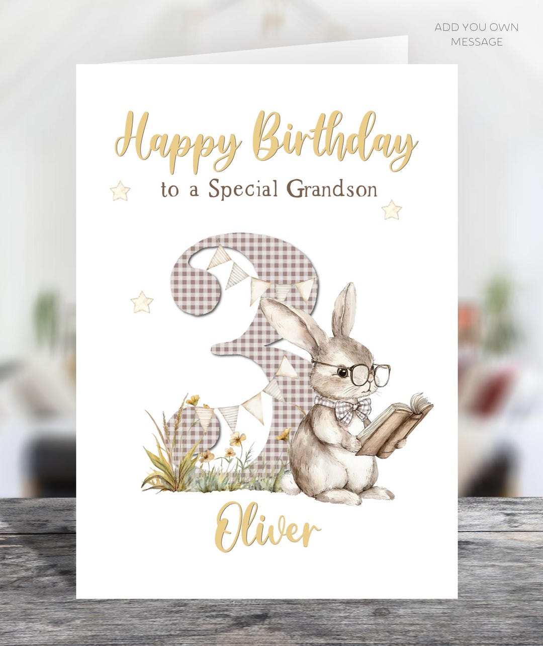 Rustic Style Cute Country Bunny Rabbit Reading Birthday Greetings Card ...