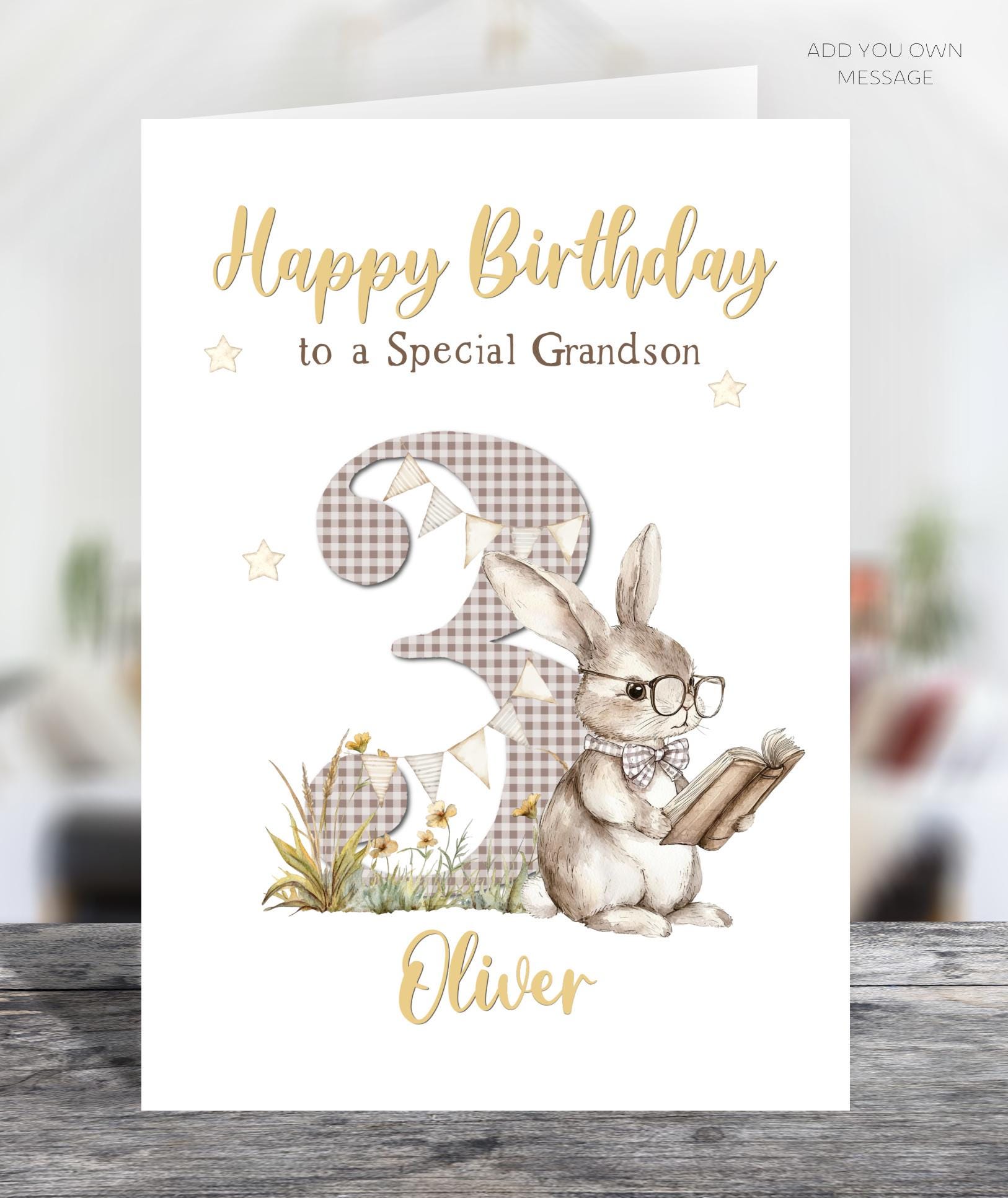 Rustic Style Cute Country Bunny Rabbit Reading Birthday Greetings