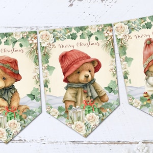 Christmas Teddy Bear Bunting Holidays Vintage Style Bunting Decoration