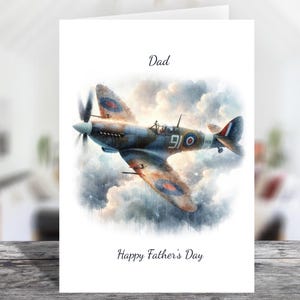 Tarjeta personalizada para el Día del Padre con el avión de combate Spitfire de la Segunda Guerra Mundial (tamaño a elegir)