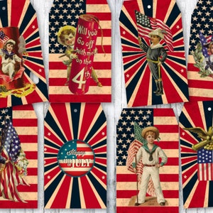 8 étiquettes de carte de fête de l'indépendance américaine de style vintage du 4 juillet