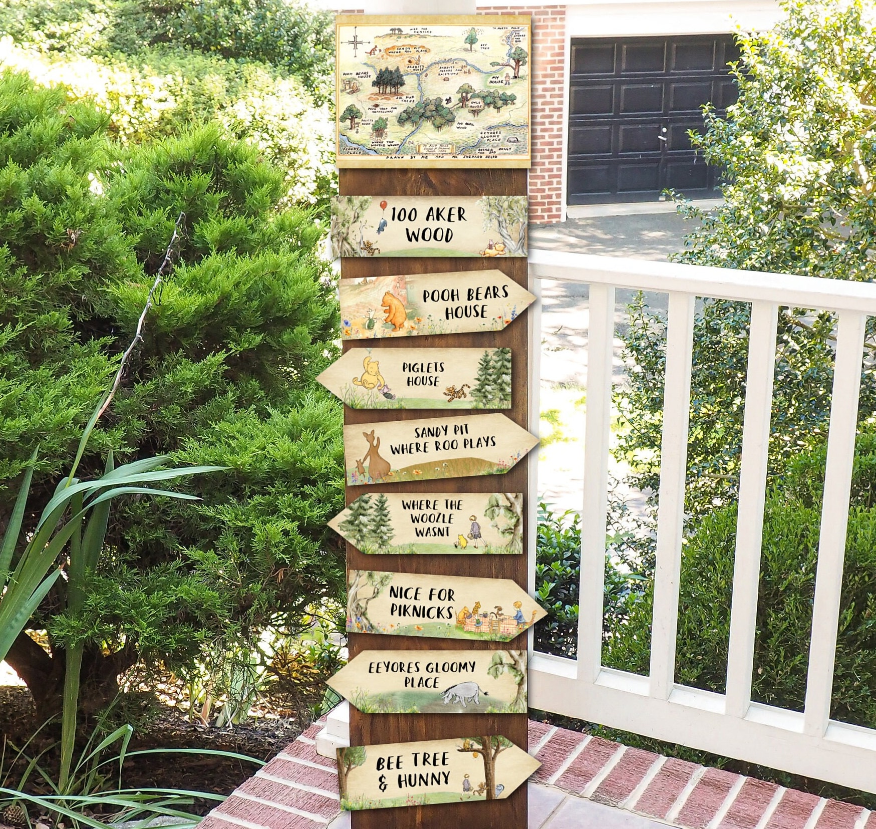 Set of 7 Winnie the Pooh Arrows, 1 Sign & 1 Hundred Acre Map Party Decorations