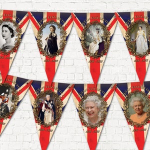 Drapeau vintage de la reine Elizabeth II, style Union Jack, commémorant Sa Majesté