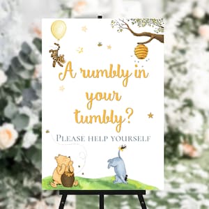 Winnie the Pooh Party Food Sign "A Rumbly in your Tumbly?" with Tigger & Eeyore